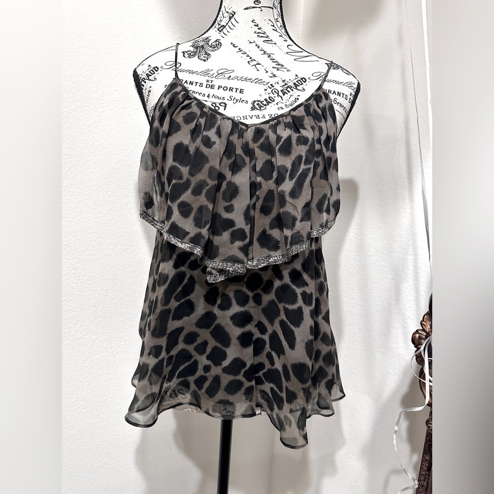 REBECCA TAYLOR Spagetti Strap Flowy Layered top brown leopard print SIZE 0